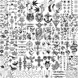 GOROMON 52 Sheets Skull Tiger Lion Temporary Tattoos For Women Neck Kids Face, 3D Waterproof Cute Tiny Small Fake Tattoo Stickers For Men Adults, Acnhor Skeleton Halloween Infinity Tatoo Kits Sets