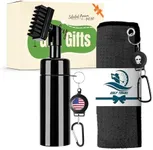 Golf Club Clean Brush Towel Value Set with Strong Magnetic Retractable Carabiner, Squeeze Water Bottle Microfiber Absorbent Towel for Golf Bags Accessory Iron Care Men Women (Black Brush&Towel)