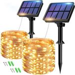 btfarm 2 Pack Solar String Lights Outdoor Garden Waterproof, Total 16M/53FT 160 LED Solar Powered Fairy Lights, 8 Modes Copper Wire Solar Lights for Patio Yard Party Christmas