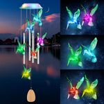 Fohil Solar Wind Chimes, Hummingbird Solar Wind Chimes for Outside, Color Changing Waterproof Solar Powered Wind Chime Outdoor, LED Solar Lights for Garden Home Window Patio Yard Decoration