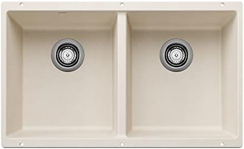 BLANCO 527401 Precis Silgranit 50/50 Double Bowl Undermount Kitchen Sink, 29.75" L X 18.11" W -Soft White