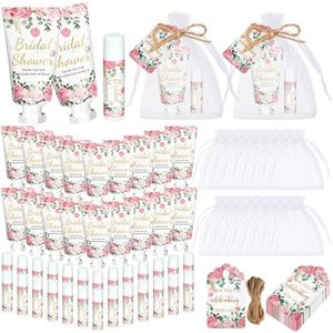 Swiffen 48 Sets Bridal Shower Gifts for Guest Set Wedding Hand Cream and Lip Balm Rose Flower Bridal Shower Party Favor Prizes with Thank You Cards Organza Bags Tags for Guest Women Men Friend Wedding