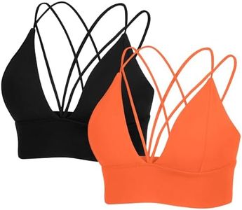 MotoRun Strappy Sports Bra Sexy Bralettes for Women Push Up Bralette Rave Top Black Orange 2 Pack XL
