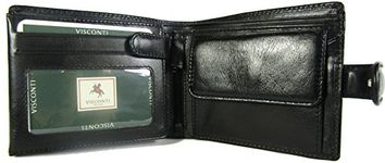 New Visconti Monza Rome Italian Glazed Leather RFID Blocking Men's Wallet Money Bag Style Rome MZ5 (Black)