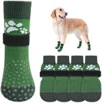 SCENEREAL Dog Socks to Prevent Licking Paws for Hot/Cold Pavement Hardwood Floors, Double Sides Anti Slip Dog Paw Protectors with Traction Control Grip for Small Medium Large Senior Dogs, Green L