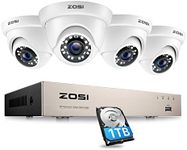 ZOSI 8CH PoE Home Security Camera System with 1TB Hard Drive,H.265+ 8 Channel 5MP NVR Recorder and 4pcs Wired 1080P Outdoor Indoor PoE IP Dome Cameras with Night Vision, Motion Alert, Remote Access