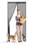 Magnetic Fly Screen Door, Fly Screens for Doors with Powerful Magnets, Heavy Duty Door Screen with Full Frame Magic Tape, Auto Closer, Keep Bugs Out, 90 x 210cm/ 35.4" x 82.6" (with Lace, Black)