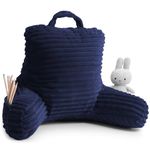 Cut Plush Striped Reading Pillow for Kids & Teens, Medium Back Pillow, Back Support Pillow, Shredded Memory Foam Bed Rest Pillow with Arms, Navy Blue