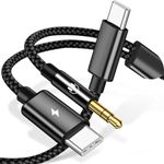 USB C to 3.5mm Aux Cable with Charger, 2 in 1 USB Type C to 3.5mm Car Stereo Aux Jack Cable with PD 18W USB C Charging Cord Compatible with iPhone 15/15Pro/15+, Galaxy S24/S23 Ultra/S22, Pixel 8/7/6