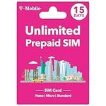 T Mobile Prepaid SIM Card USA - Unlimited Data in 4G/LTE and Talk in The USA for 15 Days, Prepaid SIM Card USA Supported Hotspot, Triple Cut 3 in 1 SIM Card - Standard Micro Nano