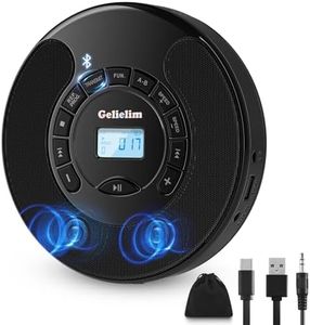 Gelielim Portable CD Player with Dual Stereo Speakers, Rechargeable Walkman CD Player for Car, Bluetooth Receiver and Transmitter, Headphone Jack & AUX, A-B Repeat and Speed+/- (No Earphones)