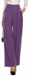 OLRIK Women Casual Wide Leg Pants Button Down Straight Long Trousers Pants Elastic High Waist Dress Pants for Women Purple-10