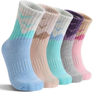 EBMORE Womens Merino Wool Hiking Socks Thermal Warm Winter Boot Crew Cushion Work Gift Socks 5 Pairs(Pink/Blue/Green/Coffee/Gray,M)