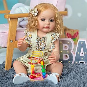 iCradle 22 Inch Reborn Baby Doll Girl,Silicone Full Body Newborn Toddler Doll Realistic Looking Washable Bebe,Dolls Anatomically Correct for Age3+ (White Silicone Doll Blond Hair)