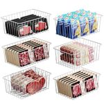 iSPECLE Upright Freezer Baskets - 6 Pack Large Freezer Organizer Bins for 11 cu.ft Stand up Freezer Easily Sort and Get Frozen Food, Freezer Baskets Keep Food from Falling out on the Floor, White