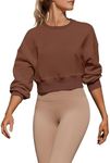 ZESICA Women's 2023 Crop Sweatshirts Casual Long Sleeve Crewneck Solid Color Y2K Fleece Loose Pullover Sweatshirt Tops, Tan, Large