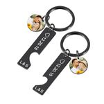 INBLUE Personalized Stainless Steel Couple Keychain Set for Women Engraved Name Date Heart Puzzle Keychain Photo Round Tag Cut-off Keychain with Name Meaningful Gift for Couple - A4