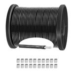 Wire Rope Stainless Steel Wire Cable PVC Black Coated Steel Wire Rope For Outdoor String Lamp Light Suspension, Climbing Plants, Strimmer, Gardening cord, with 30 Aluminum Crimping Sleeves