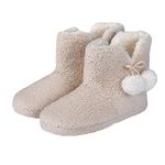 Sleepdown Womens Ladies Teddy Fleece Bootie Slippers Boot, Natural, 8/9 UK