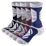 YUEDGE Mens Outdoor Hiking Walking Sports Socks Moisture Wicking Cotton Padded Work Socks Thick Crew Length Boot Socks For Men 9-11, 5 Pairs