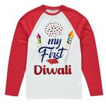 PrintEasy� My First Diwali Cotton Round Neck Long Sleeves Kids Red & White T-Shirt for Boys & Girls