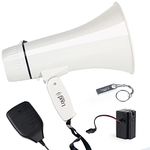 Loudmore Portable Megaphone Bullhorn 35 Watt Power Megaphone Speaker with Siren/Alarm Modes, 240S Recording, USB Flash Drive, Detachable Handheld Microphone, Volume Control and Strap (White)