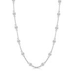 LeCalla 925 Sterling Silver Jewelry Italian Design Round Cubic Zirconia CZ Station Necklace Cable Chain Statement Necklace for Women 24 Inches