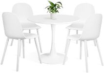 Mid Century Modern Round Dining Table Set for 4 with Chairs in Dining Room, Small Kitchen, Office, Cafe, Restaurants, White, 5-Piece Dining Table Set