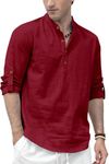 Zombom Men's Solid Cotton Blend Straight Kurta Shirt, Regular Fit Full Sleeve Short Kurta Shirt Maroon