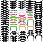 96pcs Mustaches Self Adhesive Novelty Mustache, Black Costume Mustache Colorful Beards Mustache for Mustache Party Halloween Festival Performance Supplies Photo Decorations,16 Style