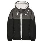 Mens Windbreakerer Jacket Water-Resistant Lightweight Hooded Wind Breaker Grey Black Size S