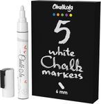 Chalkola White Chalk Markers for Blackboard, Chalkboard Sign, Window, Bistro, Car, Glass (5 Pack 6mm) - Liquid Chalkboard Markers Erasable - Paint Chalk Pens Washable Ink Reversible Tip