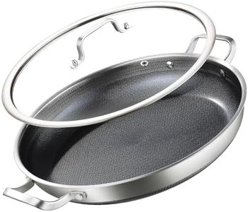 DELARLO Nonstick Paella Pan With Lid 14 Inch, Tri-Ply Stainless Steel Large Skillet, Everyday Pan, Fast & Even Heating Induction Cooking Pan, Dishwasher and Oven Safe, Heavy Duty Style