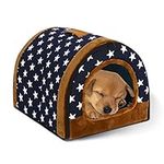 Barelove Pet Dog Bed for Indoor Cat Small Doggy, 2 In 1 Portable Soft Plush Pet Kitten lgloo House Cave Warm Cozy Premium Cotton Puppy Rabbit Tent Beds with Removable Cushion & Anti-Slip Bottom (Star)