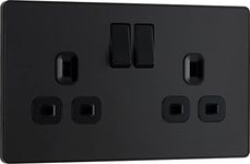 BG Electrical Double Switched Power Plug Wall Socket, Screwless, Evolve, Matt Black, 13A, PCDMB22B