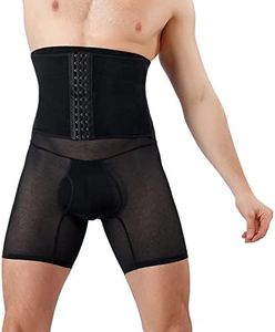 FEOYA Girdle Pants Men Body Shaper Pants Training Compression Shorts High Waist Abdomen Shaper Tighs Pants Underwear Slimming Shapewear Tummy Control Boxer Briefs Black L