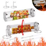 BBQ Accessories Rolling Grill Basket, 2pcs Stainless Steel Grill Mesh Barbeque Grill Accessories, Rolling Grill Rack Barbecue Accessories BBQ Gifts, BBQ Accessories for Vegetables, French Fries, Fish