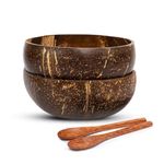 Thenga Jumbo 900Ml Artisan Coconut Shell Bowls and Spoon Sets, Smoothies,Salad Bowls (Set of 2) - Brown