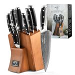 NANFANG BROTHERS Knife Set with Block, 9 Pieces Damascus Stainless Steel Kitchen Knife Set, Knife Set for Kitchen, No Rust, Sharp Knife Block Set