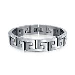 Bling Jewelry Stylish Masculine Geometric Infinity Key Link Bracelet Teens Men Silver Tone Stainless Steel 9Inch Length and 12MM Width