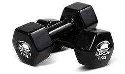 Kakss Cast Iron Vinyl Coated Dumbbells (7+7= 14 KG (Black))