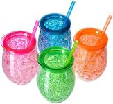 EASICOZI Cute Shape Frosty Freezer Ice Mugs with Straw Clear 11.8oz Set of 4(Red, green, blue and orange) (Oval)