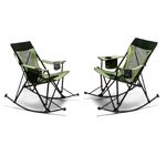SunnyFeel Camping Rocking Chairs for Adults, Outdoor Folding Rocker, Reclining Lawn Chair, Mesh Back (Green, 2 Pack)