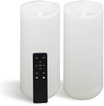 CANDLE CHOICE Waterproof Outdoor Battery Operated Flameless Candles with Remote Timer Large Tall White Plastic Bright Flickering Electric LED Pillars Lantern Patio Garden Decoration 4x10 Inches 2 Pack