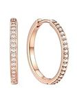 PROSTEEL Huggie Hoop Earrings for Women, Hypoallergenic 925 Sterling Silver Post Lightweight Small Sleeper Cartilage Earrings Tiny Cubic Zirconia Hoops 18mm Rose Gold (With Gift Box)