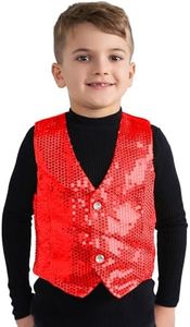 Dress Up America Sequin Vest for Kids - Shiny Dance Vest for Boys - Party Costume for Girls and Boys (Red, Large)