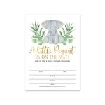 25 Elephant Greenery Baby Shower Invitations, Sprinkle Invite for Boy or Girl, Coed Safari Jungle Gender Neutral Reveal Theme, Little Peanut Fill or Write in Blank Printable Card, Party DIY Supplies