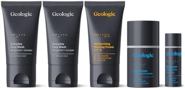 Geologie Complete Skincare Set for Men & Women | 3-Month Simple & Effective Daily Clear Skin Routine | Acne, Oily Skin, Dark Spots | Face Wash 2-Pack, Retinol Face Cream, SPF15 Moisturizer & Eye Cream