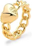 Valloey Rover Chunky Heart Rings for Women 14k Gold Plated Chain Link Rings Dainty Wide Cuban Stackable Ring for Engagement Wedding Hypoallergenic