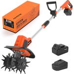 MAXLANDER 20V Cordless Tiller Cultivator, 9-Inch Electric Garden Tiller with 48 Steel Tines, 360RPM Battery Powered Rototiller for Gardening, 4.0Ah Battery and Charger Included